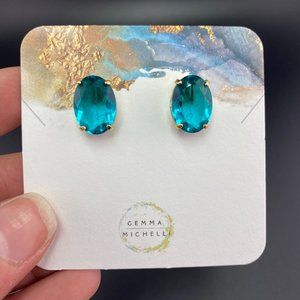 Classic Small Oval Reconstituted Apatite 18k Gold Plated Studs
